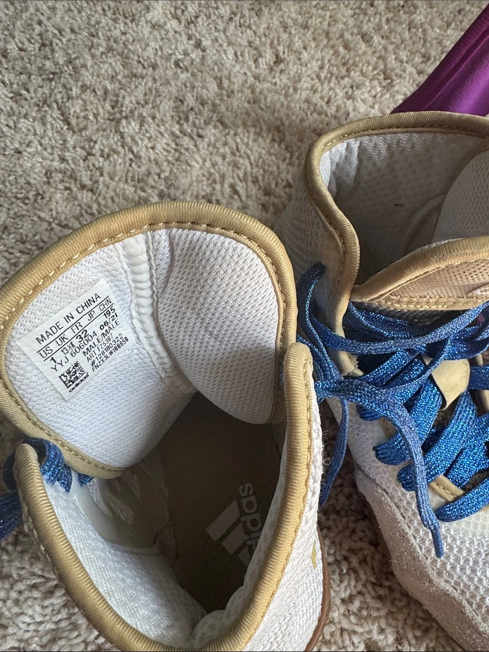 Adidas wrestling shoes and youth headgear